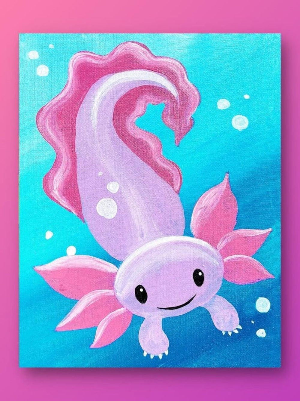Pink Axolotl 8x11 - Decorative Acrylic Painting Accent